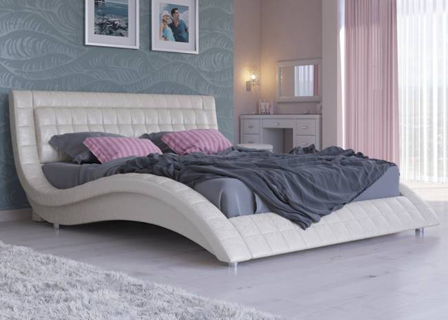 Кровать Атлантико, цвет:  Экокожа Жемчуг