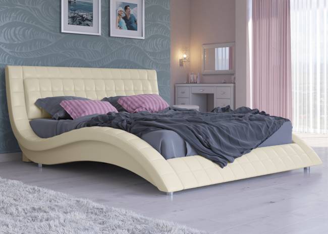 Кровать Атлантико, цвет: Экокожа Кремовая