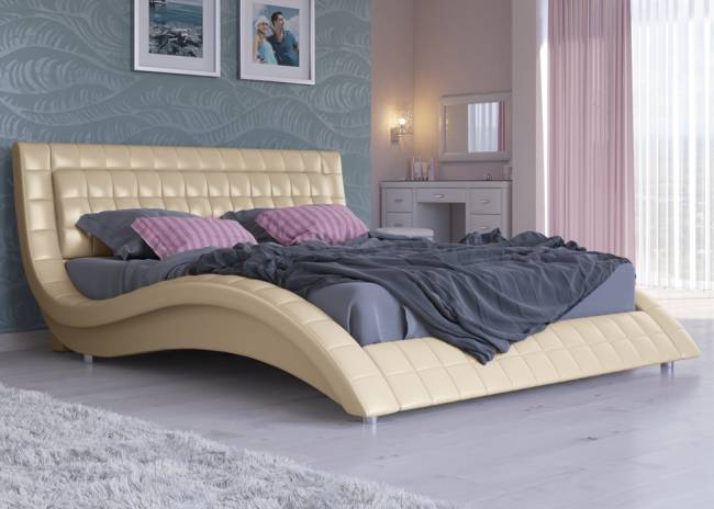 Кровать Атлантико, цвет: Бежевый перламутр экокожа