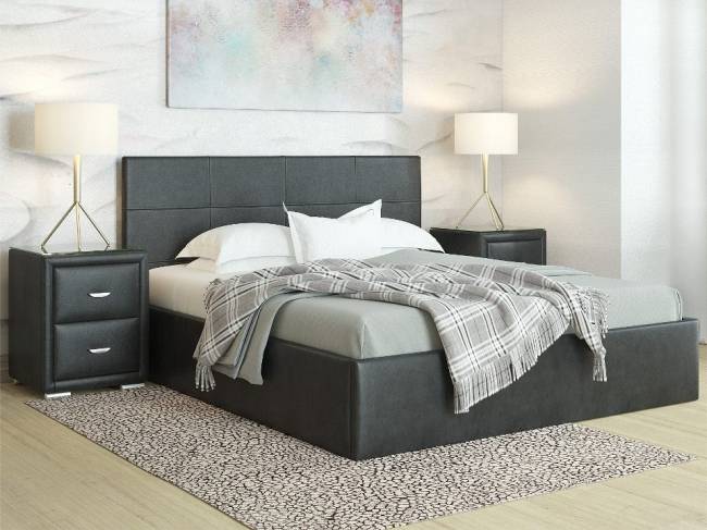 Кровать Alba с п/м, цвет: Экокожа Черная