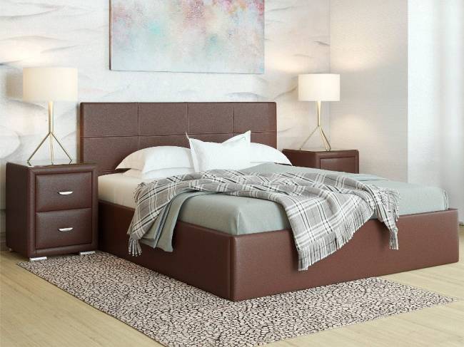 Кровать Alba с п/м, цвет: Экокожа Коричневая