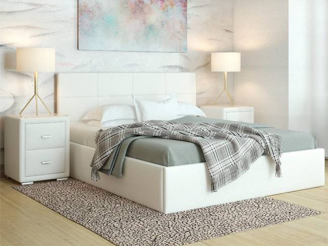 Кровать Alba с п/м, цвет: Экокожа Белая