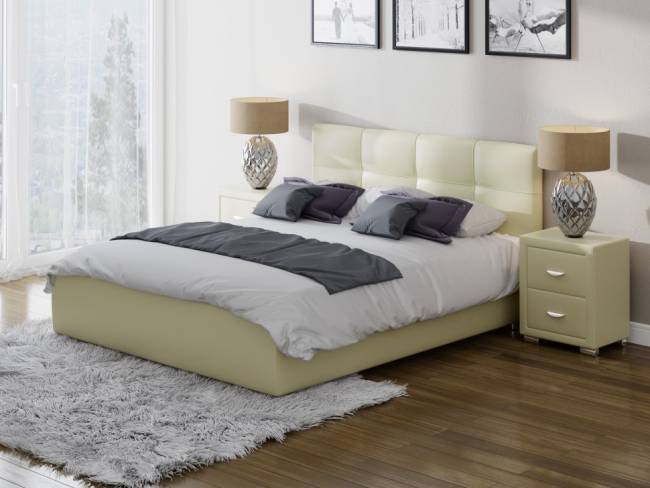 Кровать Life 1 Box, цвет: Экокожа Кремовая