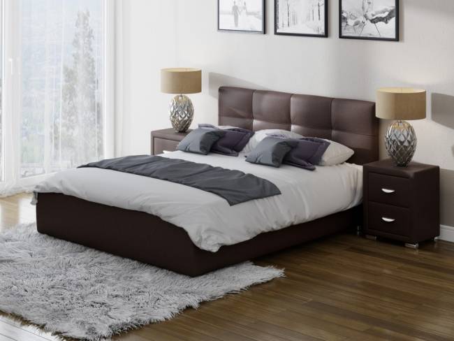 Кровать Life 1 Box, цвет: Экокожа Коричневая