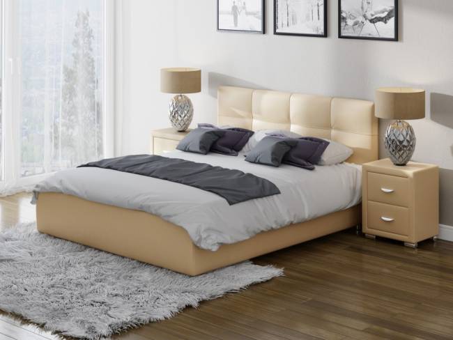 Кровать Life 1 Box, цвет: Экокожа Бежевая