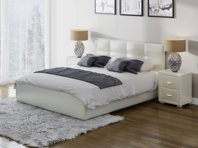 Кровать Life 1 Box, цвет: Экокожа Молочный перламутр