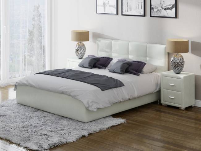 Кровать Life 1 Box, цвет: Экокожа Кайман Белый