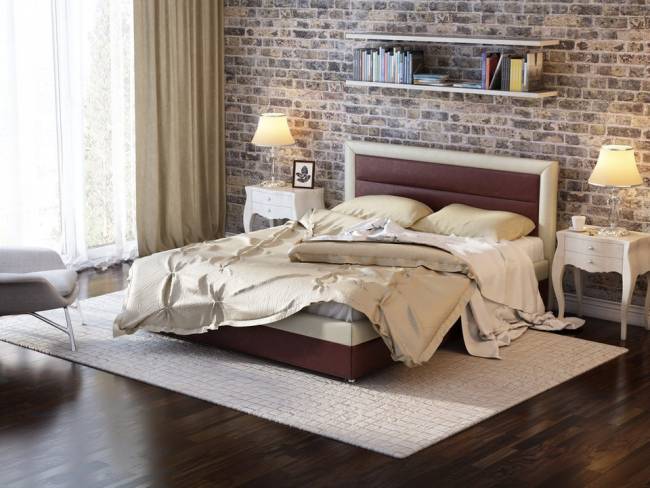 Кровать Life 2 Box, цвет: Экокожа Коричнево-Бежевая