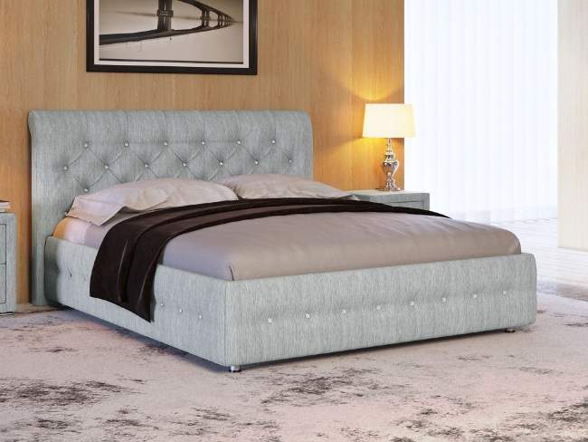 Кровать Life 4 Box, цвет: Рогожка Серая со стразами