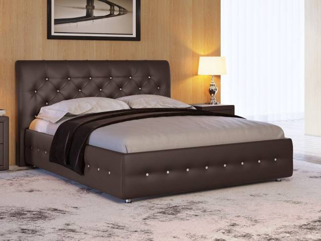 Кровать Life 4 Box, цвет: Экокожа Коричневая со стразами