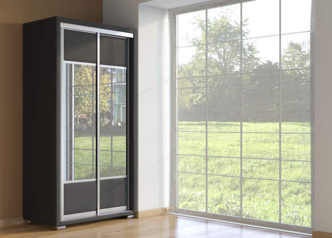 Шкаф купе 2-ух дв. Orma Soft 2 (2 зеркала), цвет: Экокожа Черный