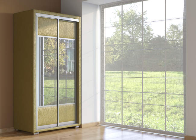 Шкаф купе 2-ух дв. Orma Soft 2 (2 зеркала), цвет: Экокожа Золото