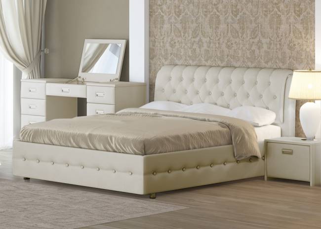 Кровать Como 4, цвет: Экокожа Молочный Перламутр Кровать Como 4, цвет: Экокожа Молочный Перламутр