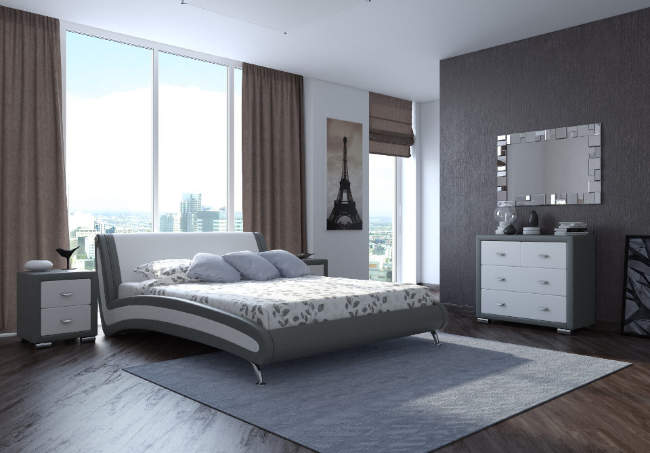 Кровать Corso 2, цвет: Экокожа Бело-серая Кровать Corso 2, цвет: Экокожа Бело-серая