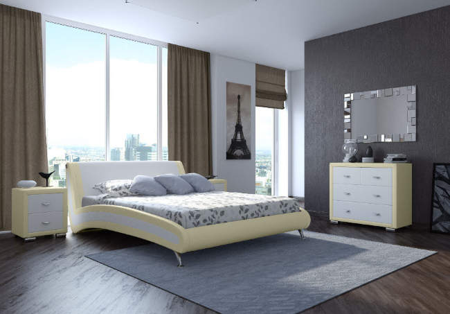 Кровать Corso 2, цвет: Экокожа Белая с Кремовой  Кровать Corso 2, цвет: Экокожа Белая с Кремовой