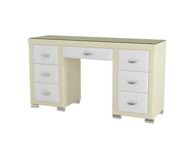 Туалетный стол OrmaSoft 2 (7 ящиков), цвет: Экокожа Кремовый/Белый