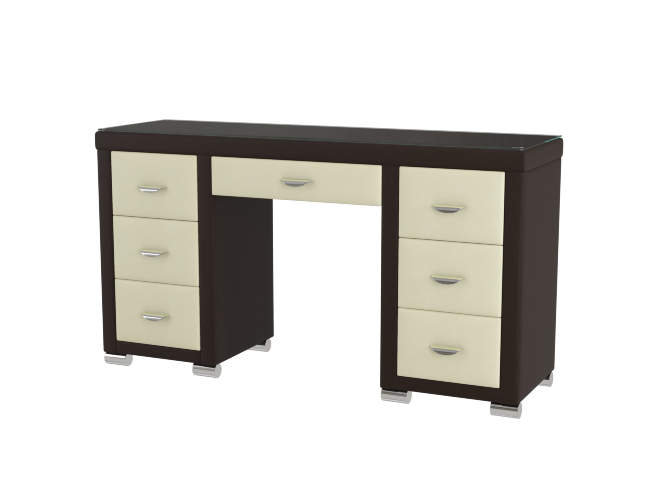 Туалетный стол OrmaSoft 2 (7 ящиков), цвет: Экокожа Коричневый/Кремовый